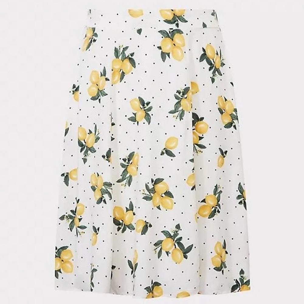 Torrid Lemon Dotted Challis Midi Skirt